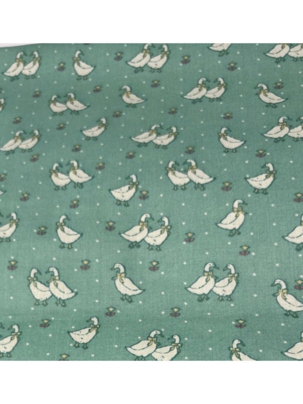 Duck Fabric 15" x 45" Green White Ducks Green Floral Polka Dots Cotton Vtg